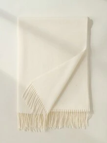 1pc Women's White Fringed Faux Cashmere Soft And Warm Scarf Shawl In Plus Size, Suitable For Daily Wear - White - View 2
