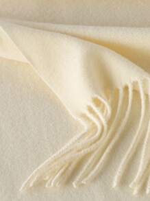 1pc Women's White Fringed Faux Cashmere Soft And Warm Scarf Shawl In Plus Size, Suitable For Daily Wear - White - View 5