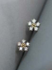 簡約優雅的s925純銀和14k純金雪花設計旋轉耳環,適合女士配戴 - 金色 - 查看 4