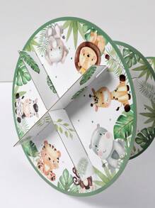 1个/2个装三层丛林动物纸质蛋糕架，适用于婴儿派对、生日派对装饰，纸板蛋糕托架，蛋糕塔，适合“野性”主题派对用品、婴儿派对装饰 - 彩色 - 查看 9