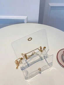 Waterproof 1pc Metal Chain Decorated Transparent Pvc Jelly Bag For Women's Daily Use, Dating, Waterproof, Sandproof Transparent Bag, Beach Sports Picnic Snacks Clear Purse For Women - Clear - View 4