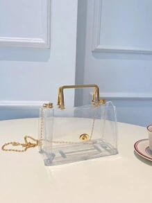Waterproof 1pc Metal Chain Decorated Transparent Pvc Jelly Bag For Women's Daily Use, Dating, Waterproof, Sandproof Transparent Bag, Beach Sports Picnic Snacks Clear Purse For Women - Clear - View 1