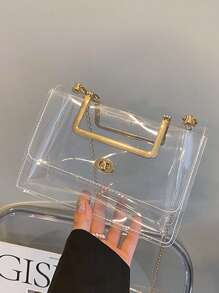 Waterproof 1pc Metal Chain Decorated Transparent Pvc Jelly Bag For Women's Daily Use, Dating, Waterproof, Sandproof Transparent Bag, Beach Sports Picnic Snacks Clear Purse For Women - Clear - View 8