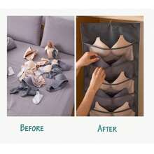 1PC Bra Storage Organiser With 12 Mesh Pockets, Foldable Underwear Hanging Organizer For Wardrobe Wall Mount Bra Hanger Double Side Cloth With Hanger For Toys Purses Towels Socks Bras(Grey, 6+6=12 Pockets)  Decorations   Autumn Decor Festival Decor Room Decor Home Decor Fall Decor Bedroom Decor - Dark Grey - View 2