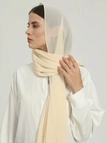 1pc Ladies' Minimalist Style Silk-like Scarf In Beige Color (chiffon Scarf May Have Color Deviation) - Beige - View 1