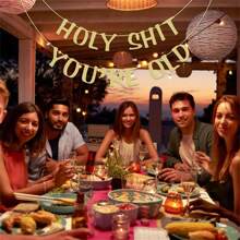 1pc 'holy You're Old' Gold Glitter Banner Sign For 30th 40th 50th 60th 70th 80th 90th Funny Birthday Party Decoration Photo Booth Props,Christmas