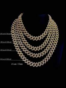 1條男士合金15mm項鍊-歐美風格雙排全鑲鑽棒型吊墜項鍊 - 金色 - 查看 2