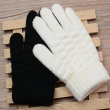 一雙冬季兒童手套五指保暖手套 - 黑色 - 查看 3