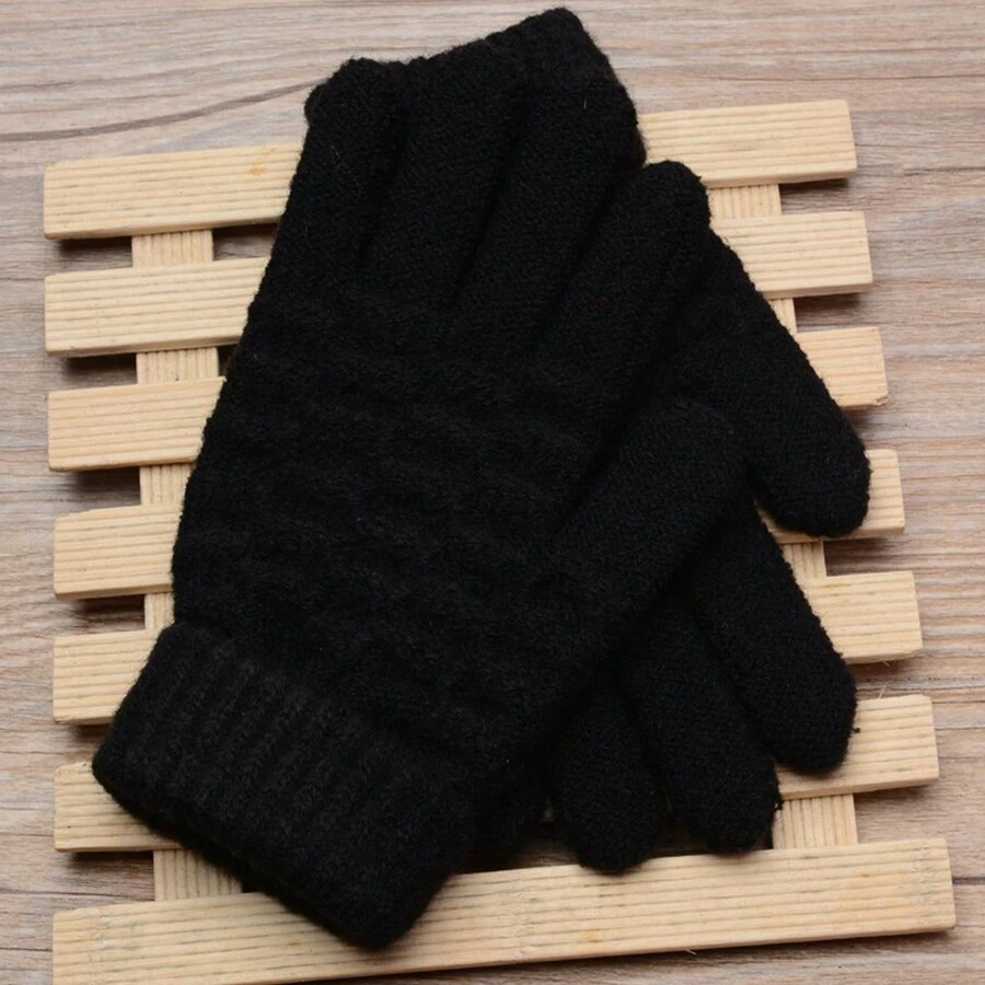 一雙冬季兒童手套五指保暖手套 - 黑色 - 查看 1