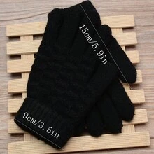 一雙冬季兒童手套五指保暖手套 - 黑色 - 查看 5