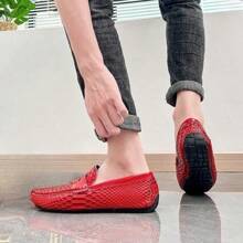 男士一步車用鞋,鱷魚皮紋理,經典懶人鞋,尺寸38-48 - 紅色 - 查看 2