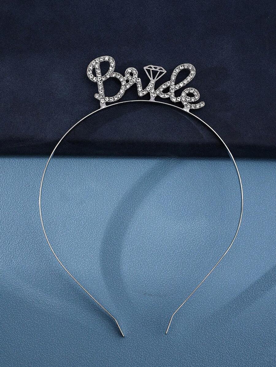1pc Single Alphabet Crown Shaped Bridal Wedding Hair Accessory Party Tiaras - Silver - View 1