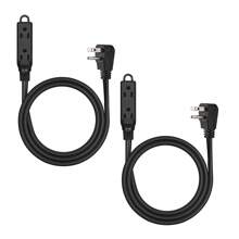 DEWENWILS 3 Outlet Extension Cord with Flat Plug, 3FT 16/3 Awg Grounded Power Cable for Indoor Use, SPT-3 Cord, White, ETL Listed, 2 Pack - 黑色 - 查看 1