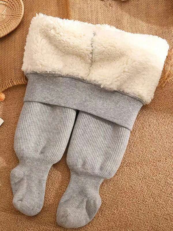 1pc Kids Winter Thicken Thermal Lined Tights, Unisex Children Solid Color Warm Leggings Suitable For Daily Wear