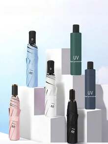 1pc Solid Color Uv Protection 3-folding Umbrella, Sun & Rain With Black Coating, Summer/winter Use For Men And Women - UV solid color umbrella - View 8