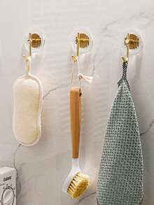 1pc Adhesive Wall Hook, Strong Sticky Coat Hanger, Kitchen Storage Hook, Metal Hook, Bedroom Hat Hook, Door Back Hook - Gold - View 4