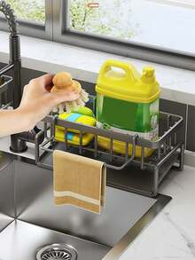 1pc Kitchen Faucet Rack Sponge Drain Basket, Toilet Storage Rack, Kitchen Faucet Sponge Holder, Stainless Steel Storage Rack Sink Organizer, Detachable Hanging Faucet Drain Rack For Sponge, Brush, Towel, Scrubbers, Bathroom And Kitchen Supplies - Black - View 6