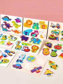 木質幼兒拼圖 1-3 歲,蒙特梭利玩具 1 2 3 歲男孩女孩,6 包動物、恐龍、親子和農場幼兒玩具禮物,適合 1 2 3 歲男孩女孩,學習教育學前玩具 - 彩色 - 查看 2