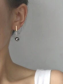 法式高端款S925純銀灰黑色珍珠吊墜耳環一對，通用款14K黃金鍍層長式耳環，適合送給女士的禮物 - 灰色 - 查看 3