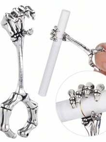 1 件个性化骷髅手骨形防烫烟嘴环，适合男士日常使用 - 復古銀色 - 查看 2