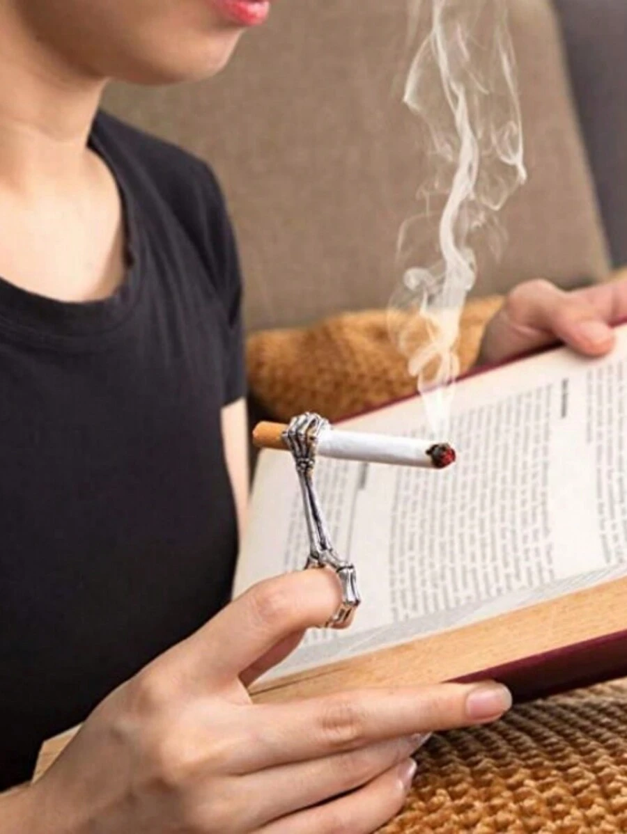 1 件个性化骷髅手骨形防烫烟嘴环，适合男士日常使用 - 復古銀色 - 查看 1