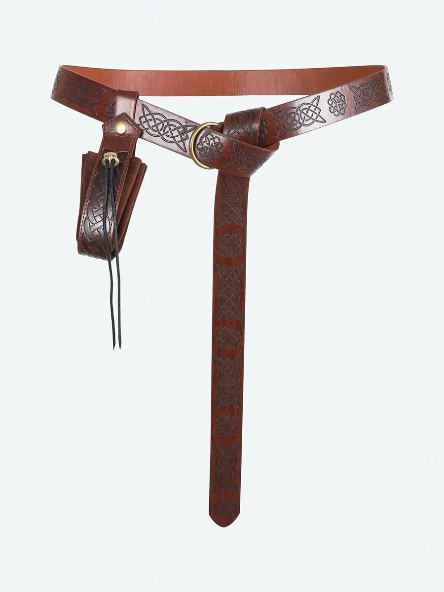 2pcs Renaissance Costume Accessories Medieval Knight Belt Retro Pouch & Bracers Set - Brown - View 1