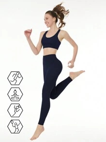 女式瑜伽褲高腰口袋運動跑步緊身褲