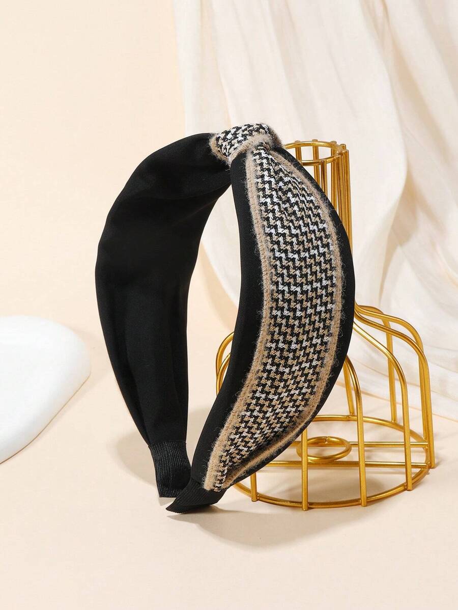 1pc Women's Multicolor Plaid Pattern Wide Headband, Suitable For Daily Use - Multicolor - View 1