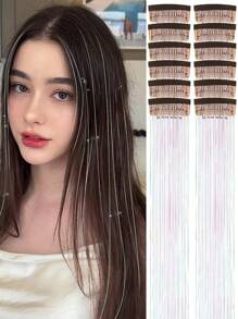 時尚派對聖誕新年禮物,女士頭髮閃鈴12支套裝,20英寸繽紛閃亮閃鈴髮束,節日禮物,閃鈴仙女髮型,派對閃耀髮飾(20英寸12支,繽紛色) - 淺粉色 - 查看 3