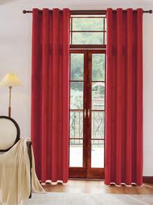 1 件红色天鹅绒窗帘，适合家庭客厅卧室装饰 - 紅色 - 查看 2
