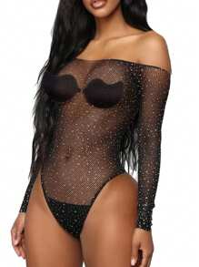 1pc Sexy Lingerie  Bodysuit Hollow Out Bodystocking Without Underwear For Valentine's Day