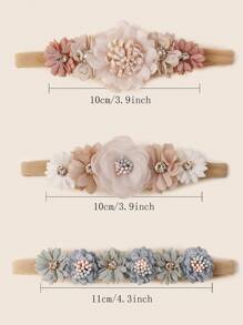3pcs Ivory-colored Craft Flower & Rhinestone Decorated Seamless Elastic Hair Ties For Kids' Festive Decoration