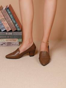 時尚和優雅女士樂福鞋尖頭高跟鞋高跟鞋 - 棕色 - 查看 5