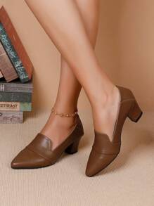 時尚和優雅女士樂福鞋尖頭高跟鞋高跟鞋 - 棕色 - 查看 3