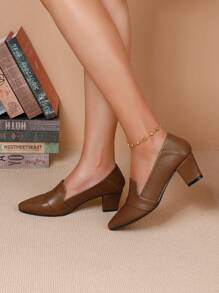 時尚和優雅女士樂福鞋尖頭高跟鞋高跟鞋 - 棕色 - 查看 6