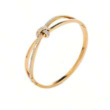 1pc Fashionable & Delicate Crystal Point Stainless Steel Crossed Bowknot Open Cuff Bracelet For Women's Daily Wear