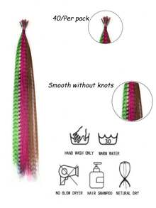 16 英寸女式假日派對彩色羽毛條紋合成接發套裝帶 10 至 60 件、鉤針和矽膠圈