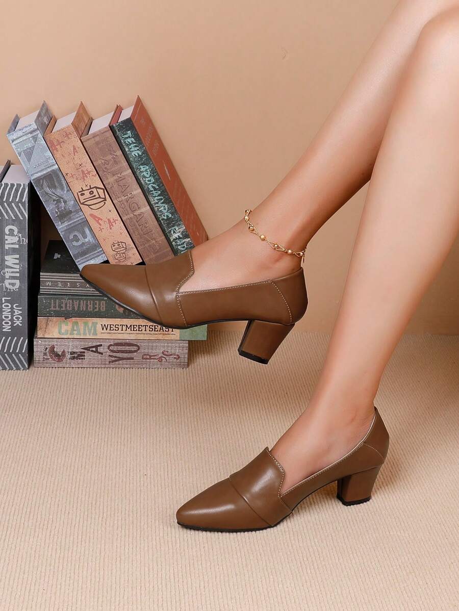 時尚和優雅女士樂福鞋尖頭高跟鞋高跟鞋 - 棕色 - 查看 1