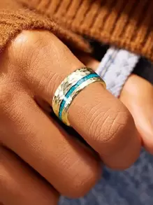 1 件精美景泰蓝切面戒指，时尚个性化设计，情侣的理想礼物 - 金黃色 - 查看 4