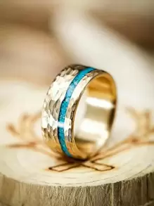 1 件精美景泰蓝切面戒指，时尚个性化设计，情侣的理想礼物 - 金黃色 - 查看 1