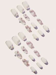 24 件裝優雅蝴蝶結風格短方形美甲裝飾帶果凍膠適合日常、派對、舞蹈、郊遊和其他休閒場合 - 彩色 - 查看 3