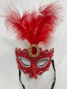 New Arrival Feathered Masquerade Mask For Party, Festival, Cosplay, DIY Decoration, Eye Venetian Mask For Carnival & Stage Performance, Half Face Mask Royal - Red - View 1