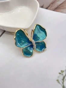 1pc Rhinestone & Oil Drop Decor Butterfly Brooch Suitable For Women's Daily Wear - Blue - View 1