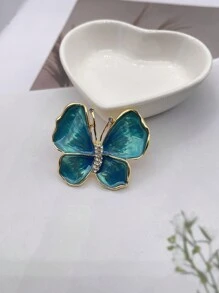 1pc Rhinestone & Oil Drop Decor Butterfly Brooch Suitable For Women's Daily Wear - Blue - View 3