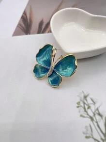 1pc Rhinestone & Oil Drop Decor Butterfly Brooch Suitable For Women's Daily Wear - Blue - View 2