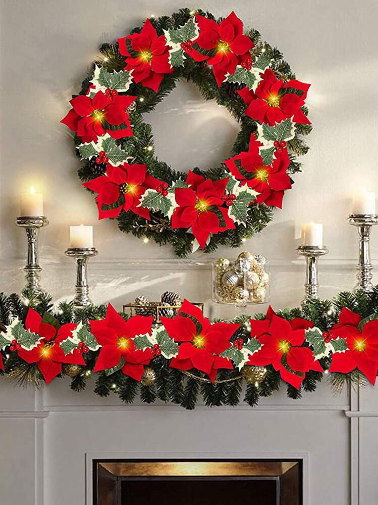 Ghirlanda Artificiale Argento (200 cm, 4 pz.) per Albero di Natale - Decorazione Lucida Metallica, Ornamenti per Porta, Parete, Finestra, Camino