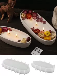 1 件船形蜡烛罐硅胶模具椭圆形船水泥石膏花盆模具混凝土蜡盒蜡烛托盘模具家居装饰工艺品 - 白色 - 查看 5