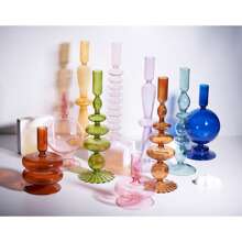 一件独特的玻璃烛台，用我们美丽的玻璃烛台点亮您的生活。手工制作，完美无瑕，这些烛台适合任何场合！、房间装饰、礼物 - 彩色 - 查看 2