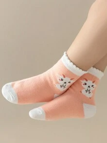 5 雙/包 女童加厚羊卡通印花中筒襪,適合秋冬日常穿著 - 彩色 - 查看 5