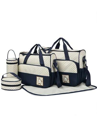 5 Piezas Bebé Bolsa De Pañales Con Estampado De Lunare Moda  Multifuncional De Gran Capacidad Bandolera Para Excursión